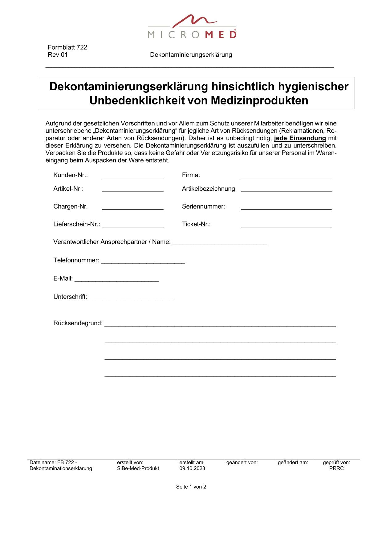 Dekontaminierungserklärung