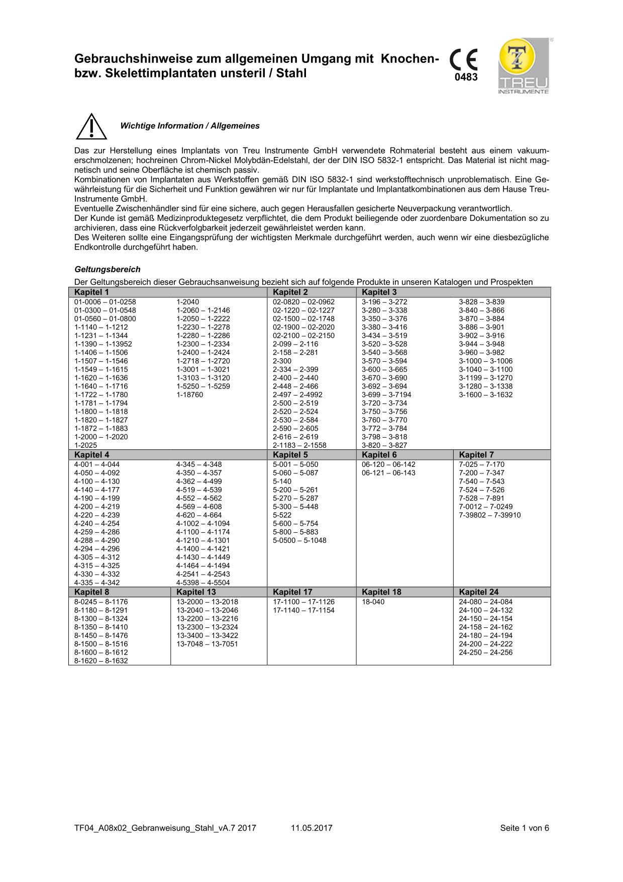 Knochenimplantate - unsteril - Edelstahl