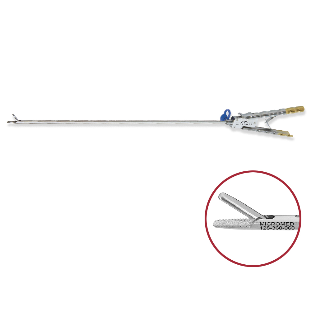 Needle holder Ø 5 mm, convex / concave shaped jaws with fixation teeth, tip diamond coated, working length 330mm