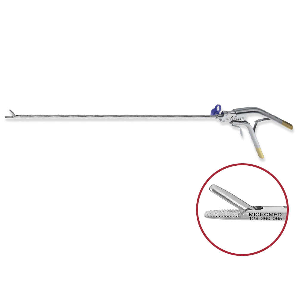 Needle holder Ø 5 mm, convex / concave shaped jaws with fixation teeth, tip diamond coated, working length 330mm