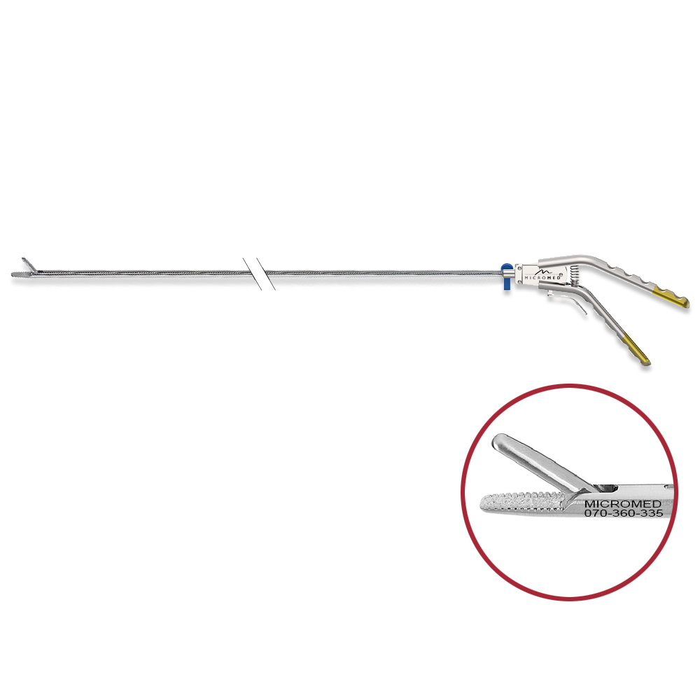 Needle holder Ø 5 mm, convex / concave shaped jaws with fixation teeth, tip diamond coated, working length 330mm