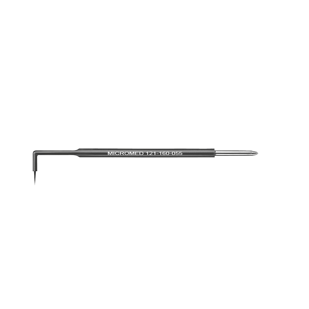 Needle electrode, elongated insulation, 90° angled, Ø 0,5 mm, long, figure 55 