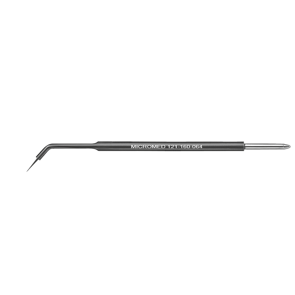 Needle electrode, elongated insulation, 45° angled, Ø 0,5 mm, long, figure 64 