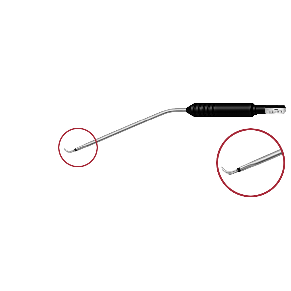 Bipolare Tastelektrode, 30° gebogen, 18,5 cm, Spitze 45° abgewinkelt, Arbeitslänge 100 mm