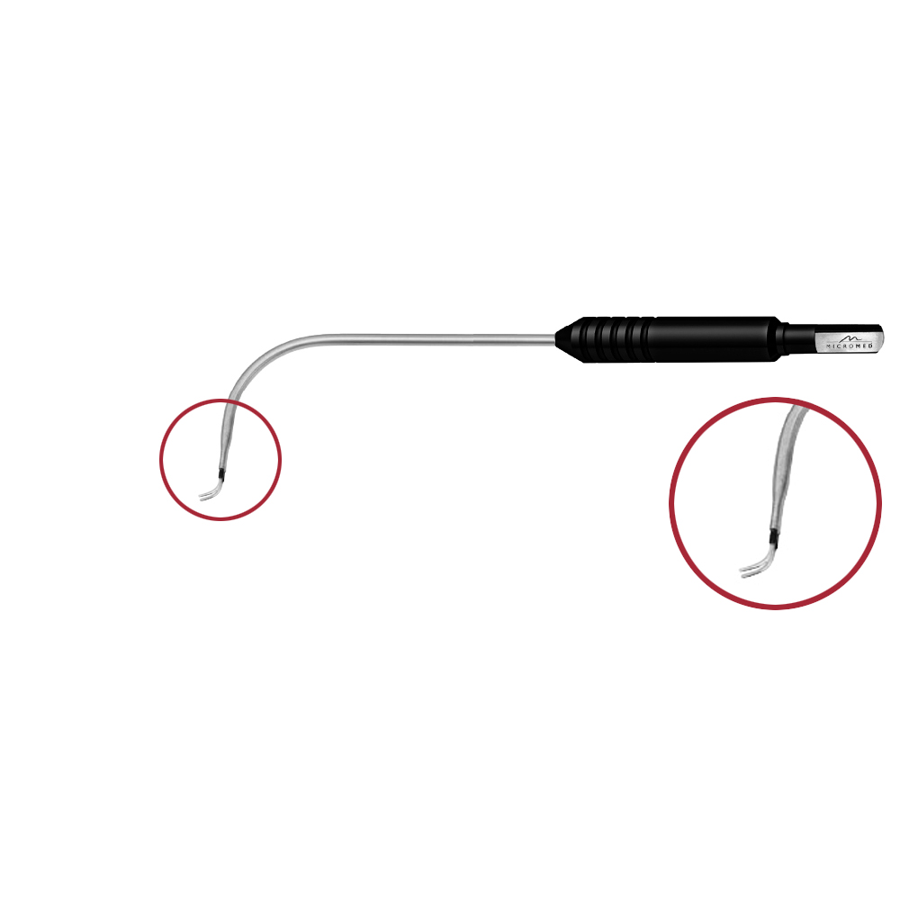 Bipolare Tastelektrode, 90° gebogen, 18,5 cm, Spitze 45° abgewinkelt, Arbeitslänge 100 mm