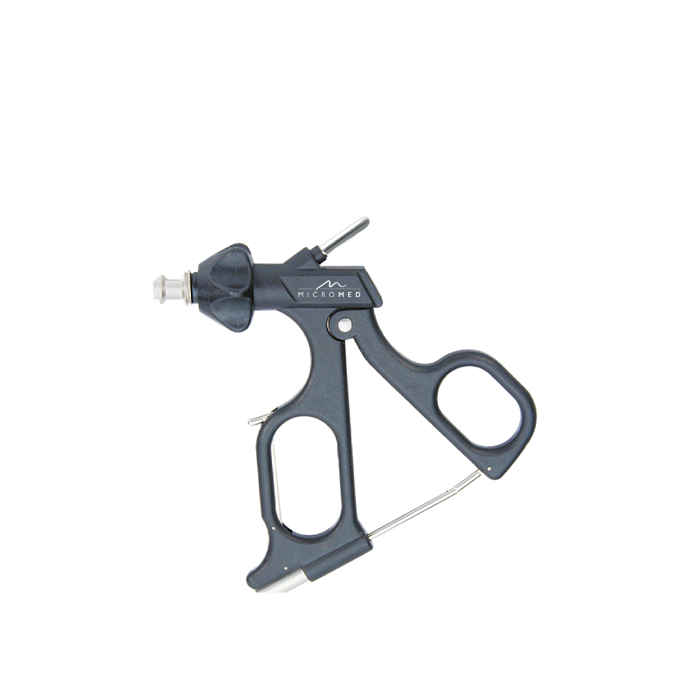 Ring handle with stepless ratchet, ratchet activating / release lever, rotation module and HF connection