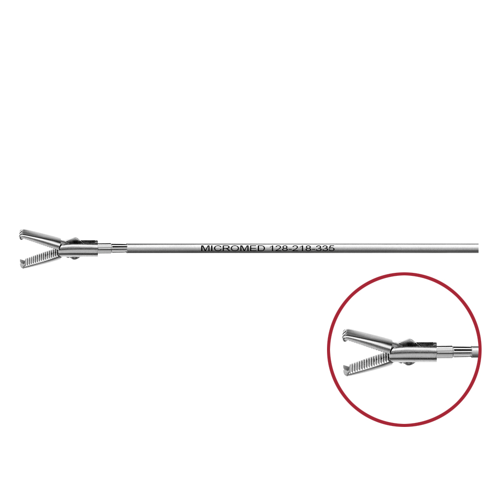 Grasping forceps with 2 + 4 teeth, double action jaws, length 330 mm for Ø 5 mm instruments