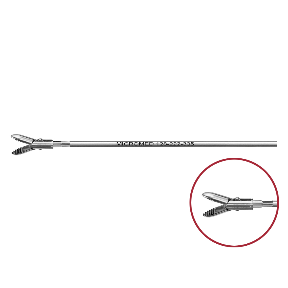 Grasping forceps with reservoir, Ø 5 mm sharp double action jaws,length 330 mm for Ø 5 mm instruments