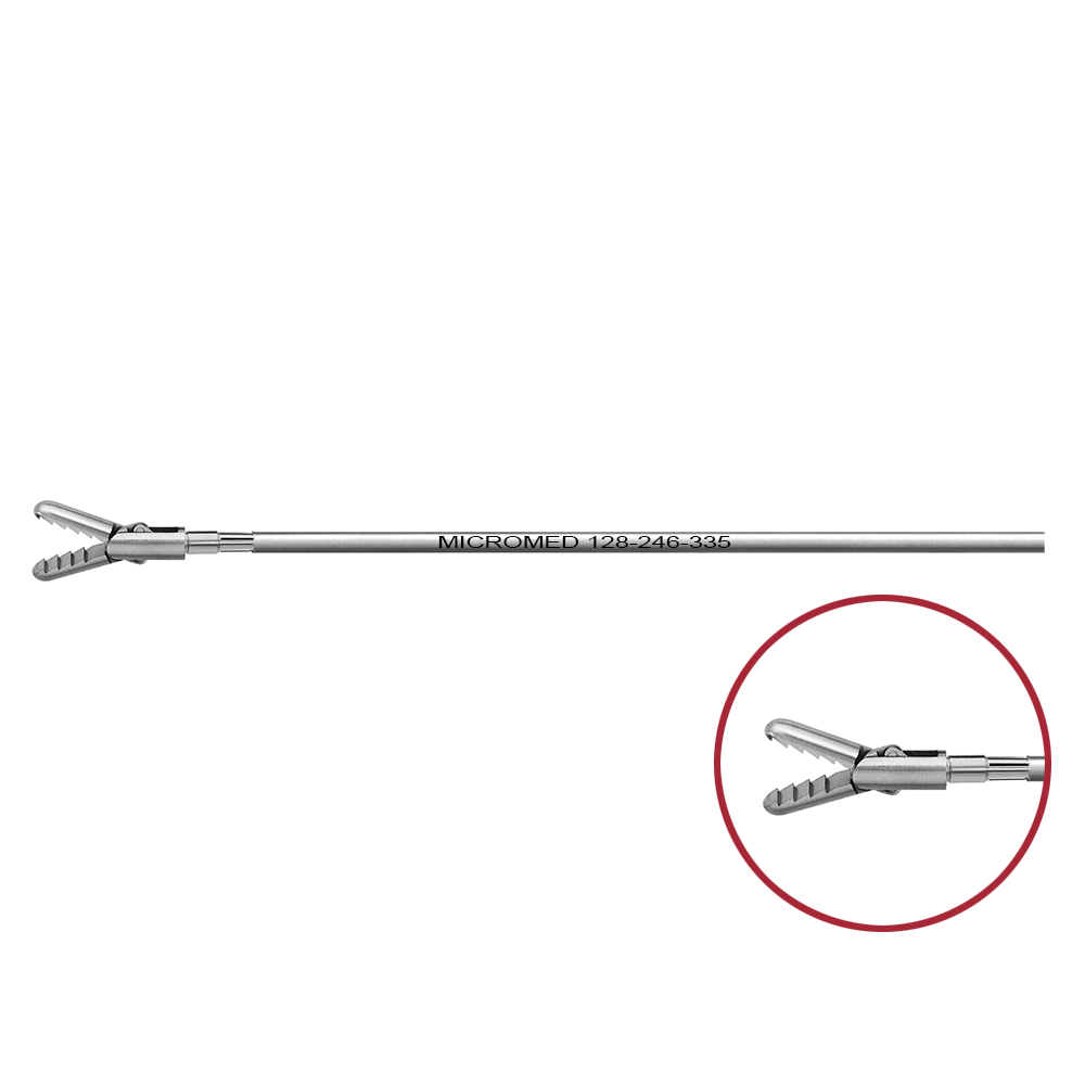 Extraction forceps with row of retrograde teeth, length 330 mm, double action jaws,