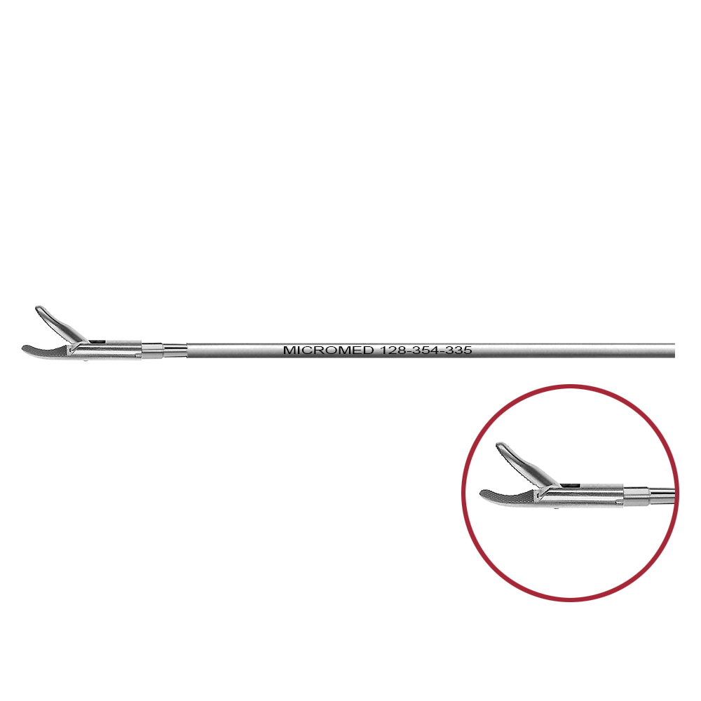 Needle holder right curved, with inserted tungsten carbide, crosswise teeth, single action jaws, length 330 mm