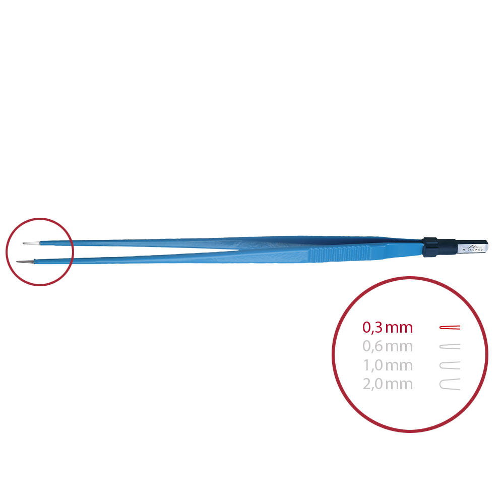 Bipolar forceps, straight, pointed 0,3 mm, length 240 mm 