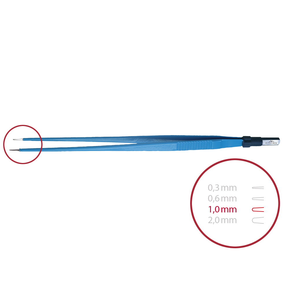 Bipolar forceps, straight, blunt 1,0 mm, length 240 mm 