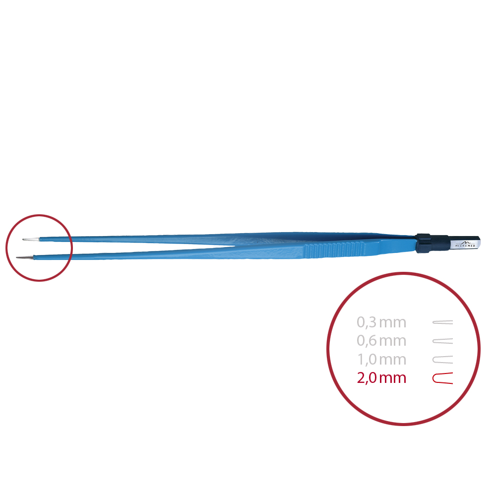 Bipolar forceps, straight, blunt 2,0 mm, length 240 mm 