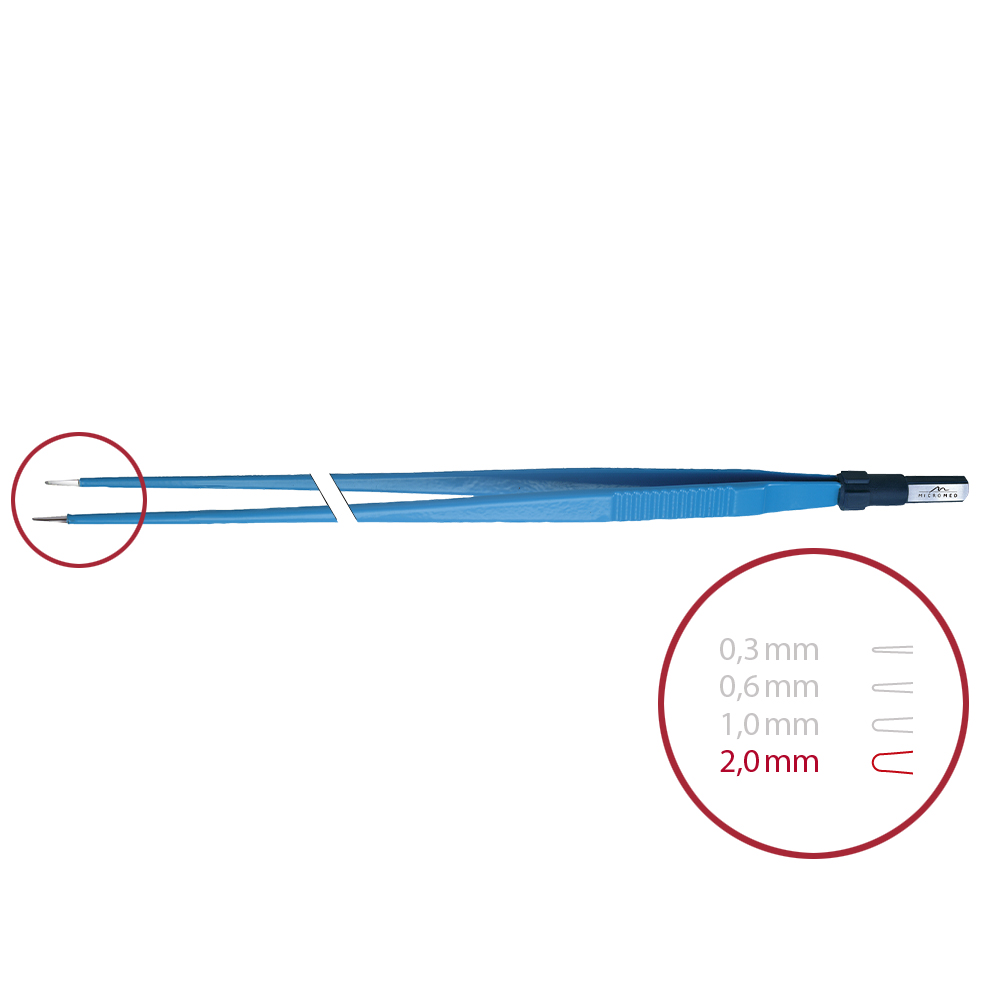 Bipolar forceps, straight, blunt 2,0 mm, length 260 mm 