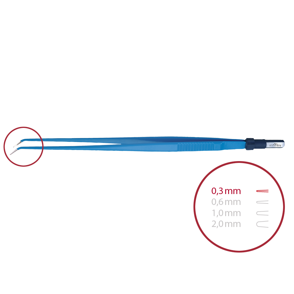 Bipolar forceps, angled, pointed 0,3 mm, length 240 mm 