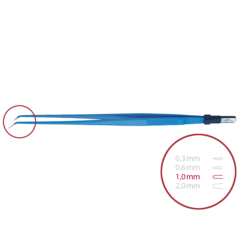 Bipolar forceps, angled, blunt 0,6 mm, length 240 mm 