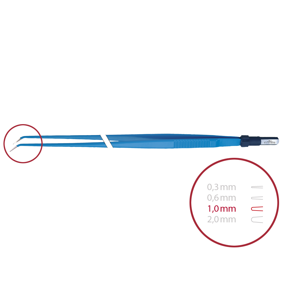 Bipolar forceps, angled, blunt 1,0 mm, length 260 mm 