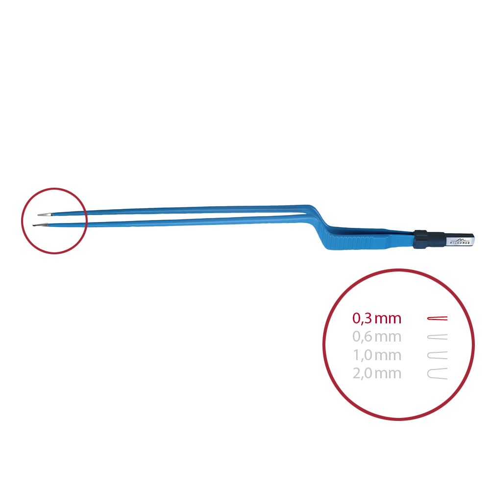 Bipolar forceps, bayonet, pointed 0,3 mm, length 240 mm 