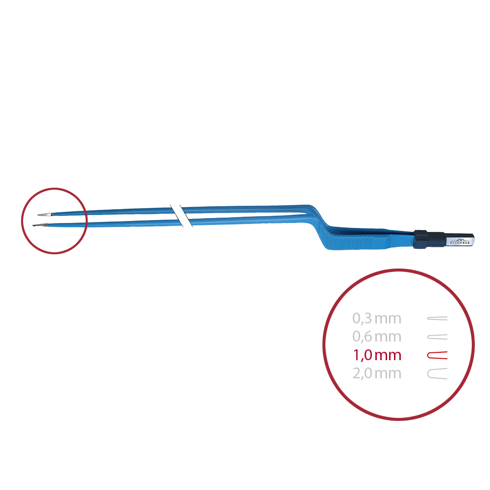 Bipolar forceps, bayonet, blunt 1,0 mm, length 300 mm 