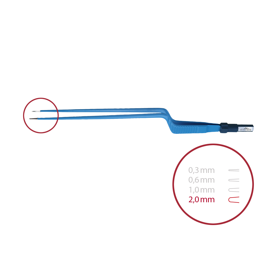 Bipolar forceps, bayonet, blunt 2,0 mm, length 220 mm 