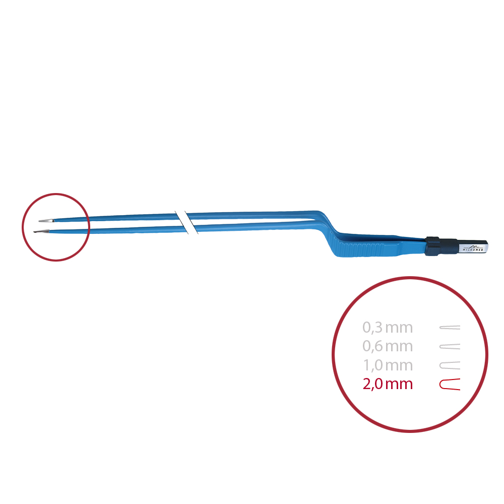 Bipolar forceps, bayonet, blunt 2,0 mm, length 300 mm 