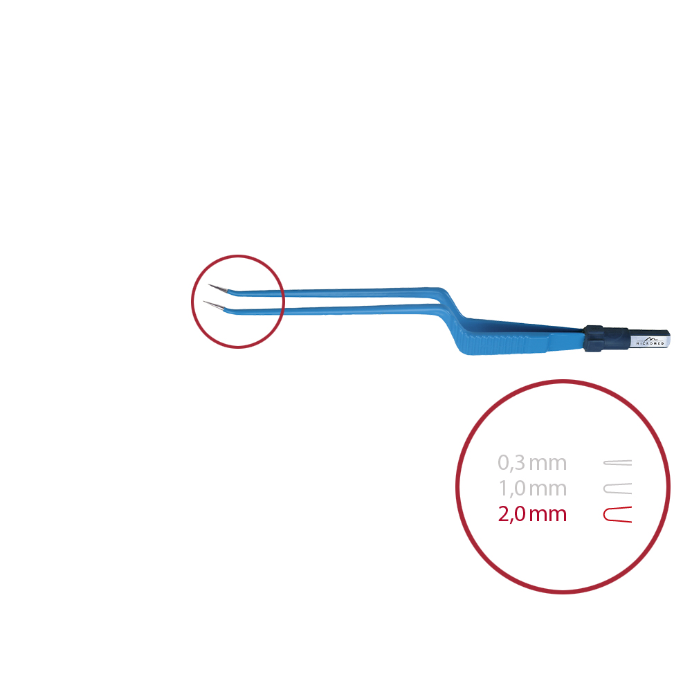 Bipolar forceps, bayonet, angled up, blunt 2,0 mm, length 180 mm