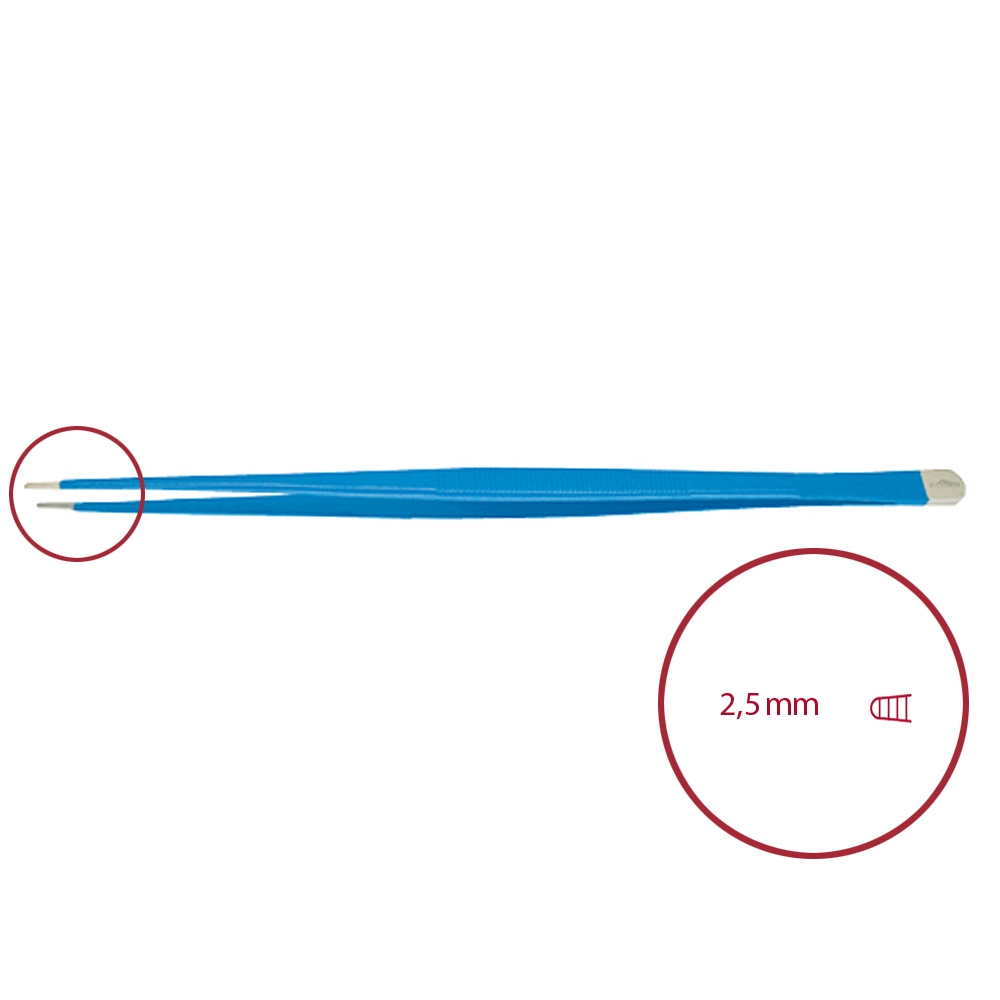 Monopolare Pinzette, anatomisch, gerade, stumpf 2,5mm, 300 mm 