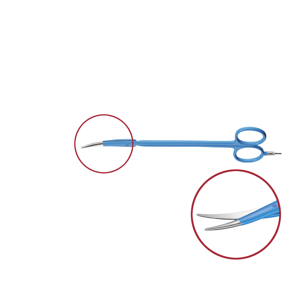 Bipolare Schere, gebogen, extra feine Spitze, mit Rundstecker, Länge 175 mm