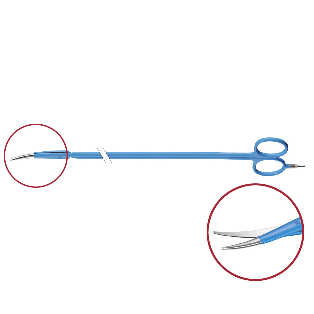 Schere bipolar, gebogen, extra feine Spitze, mit Rundstecker, Länge 280 mm