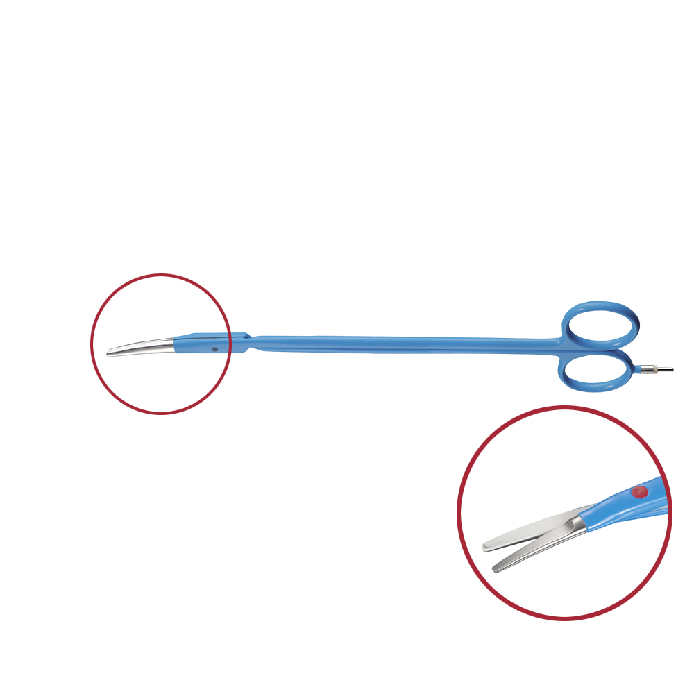 Schere bipolar, gebogen, Supercut Spitze, mit Rundstecker, Länge 210 mm