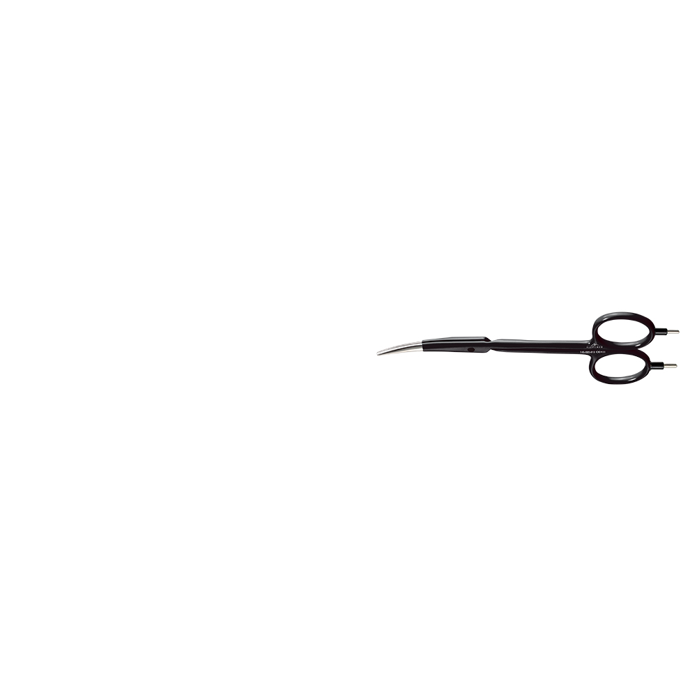 Scissors bipolar, curved, extra fineness with Ethicon type scissors connector, length 130 mm, black isolated