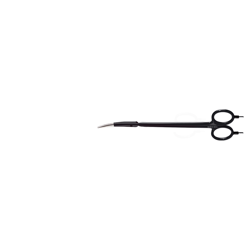 Scissors bipolar, curved, extra fineness with Ethicon type scissors connector, length 175 mm, black isolated