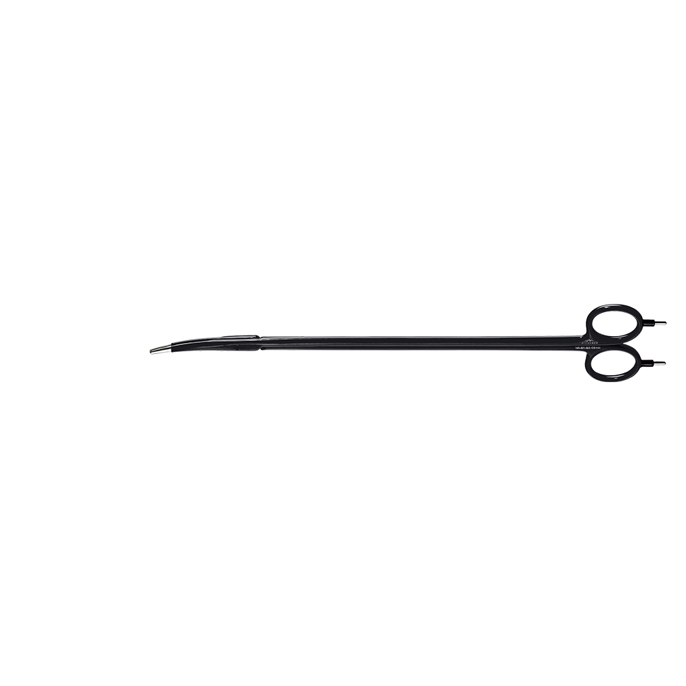 Scissors bipolar, curved, slim blades, with Ethicon type scissors connector, length 230 mm, black isolated