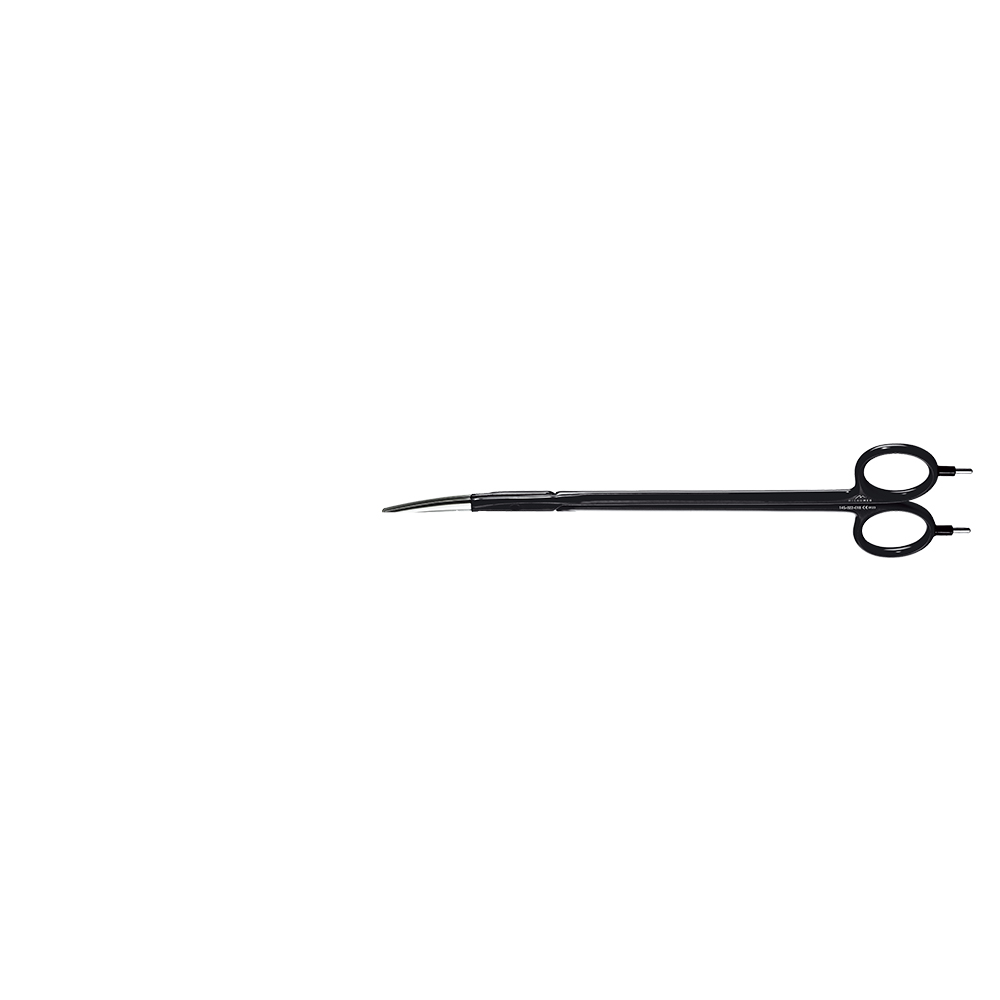 Scissors bipolar, curved, standard blade with Ethicon type scissors connector, length 180 mm, black isolated