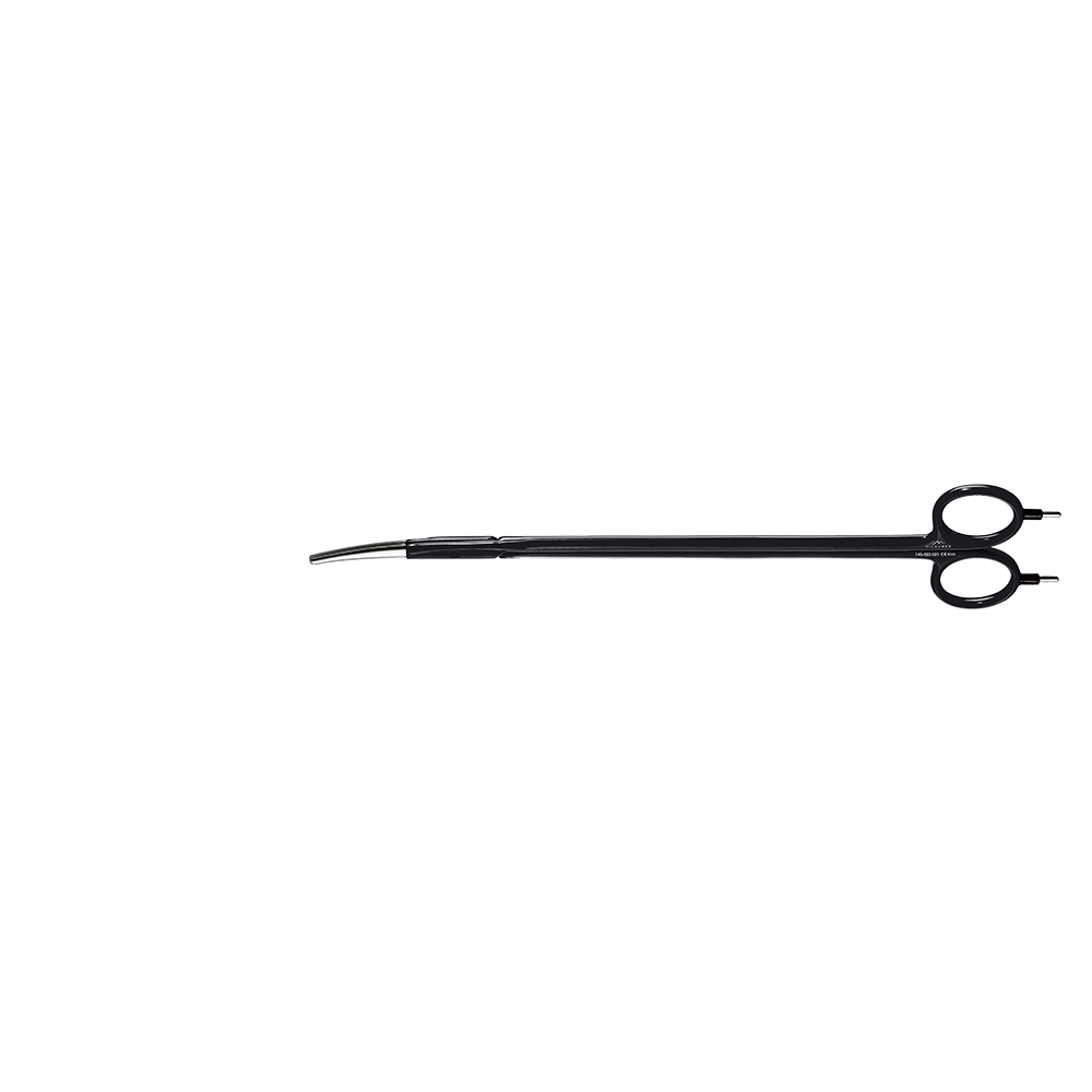 Scissors bipolar, curved, standard blade with Ethicon type scissors connector, length 210 mm, black isolated