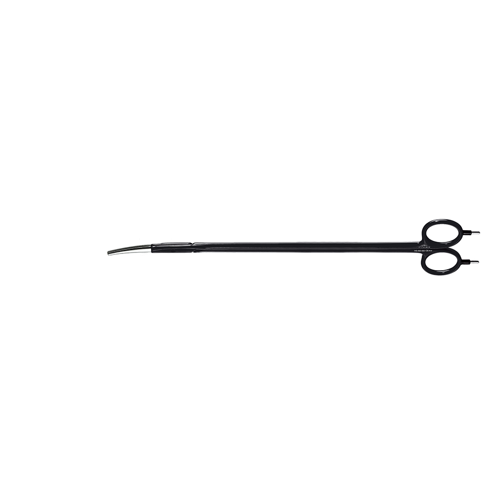 Scissors bipolar, curved, standard blade with Ethicon type scissors connector, length 230 mm, black isolated