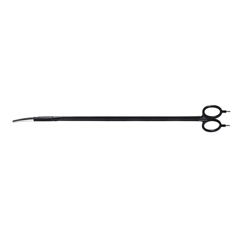 Scissors bipolar, curved, standard blade with Ethicon type scissors connector, length 280 mm, black isolated