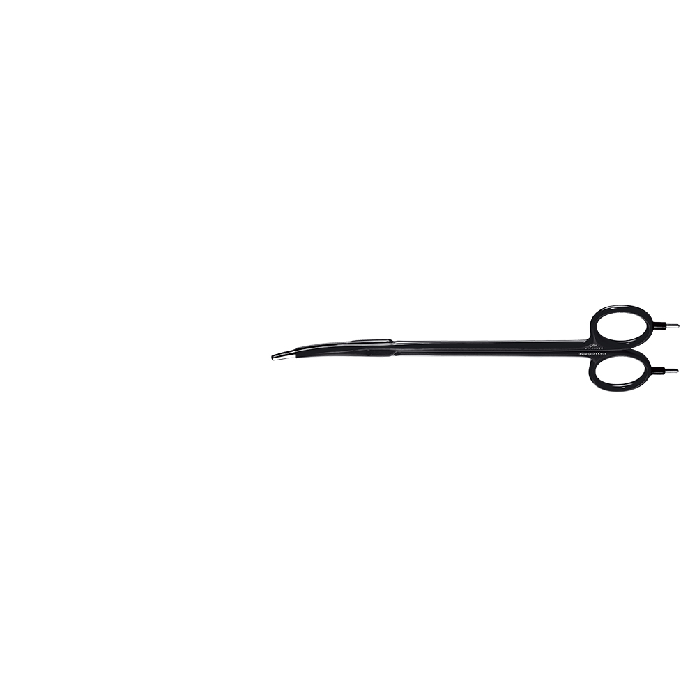 Scissors bipolar, curved, extra fineness with Ethicon type scissors connector, length 175 mm, black isolated