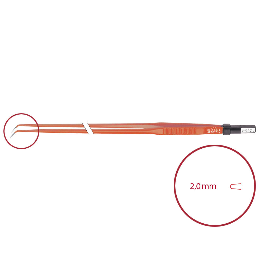 Bipolare Pinzette, ARGENTUM® Non-Stick, abgewinkelt, stumpf 2,0 mm, Länge 300 mm 