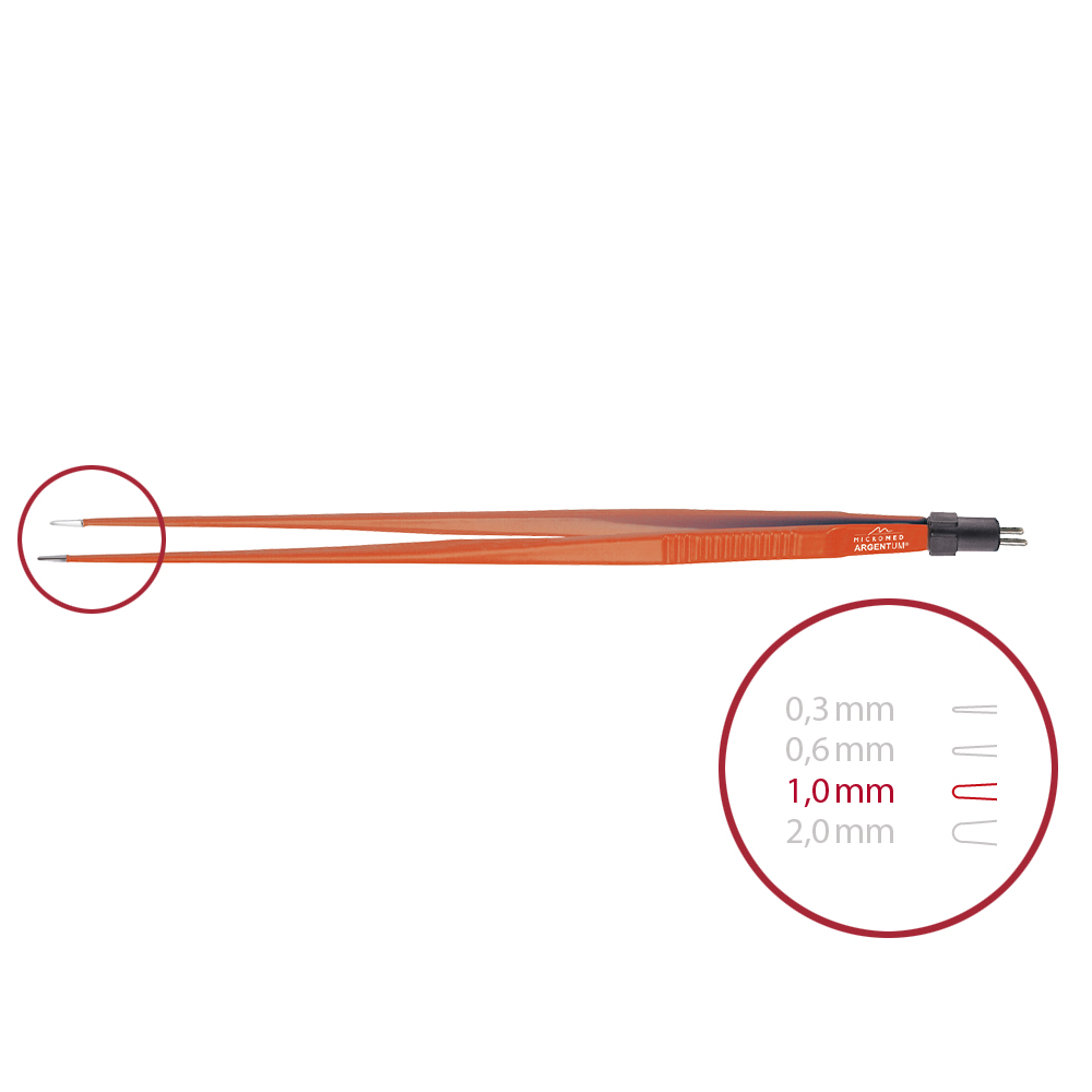 Bipolare Pinzette ARGENTUM, non-stick gerade, stumpf 1,0 mm, Länge 240 mm mit 2-Pin Stecker