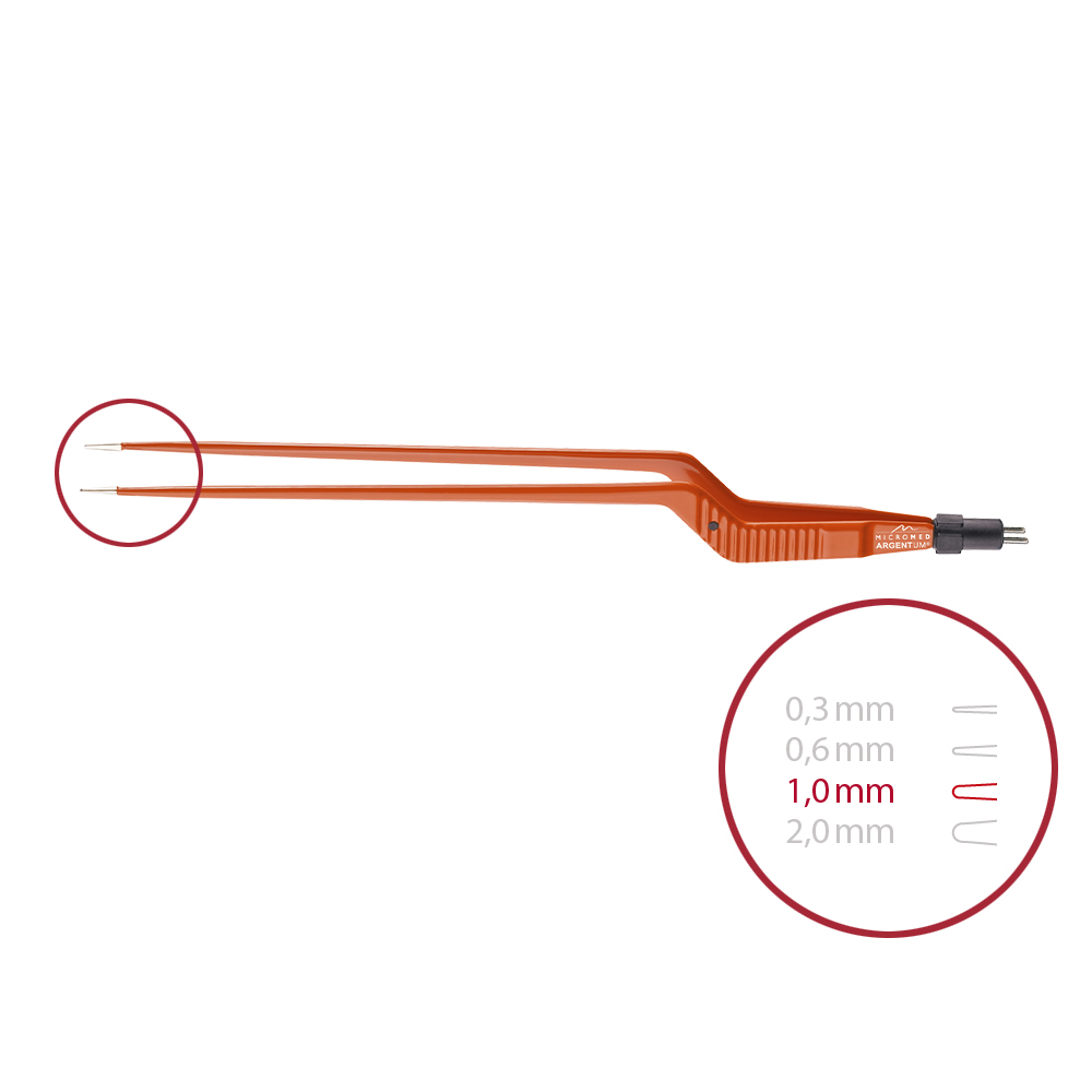 Forceps bipolar, bayonet, length 160 mm blunt 2,0 mm, Argentum® non-stick with 2-Pin connector