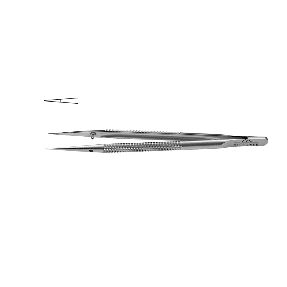 Micro-Forceps straight, length 150 mm, tip with plateau, smooth 0,1 mm, round handle Ø 8 mm