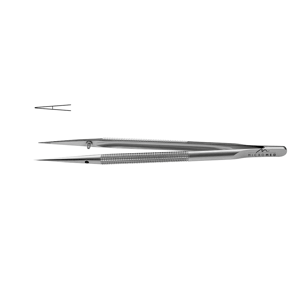 Micro-Forceps straight, length 180 mm tip with plateau, smooth 0,1 mm Round handle Ø 8 mm