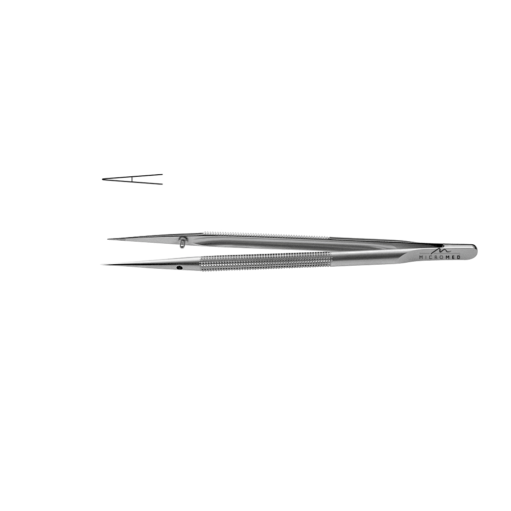 Micro-Forceps straight, length 120 mm tip with plateau, smooth 0,3 mm Round handle Ø 8 mm