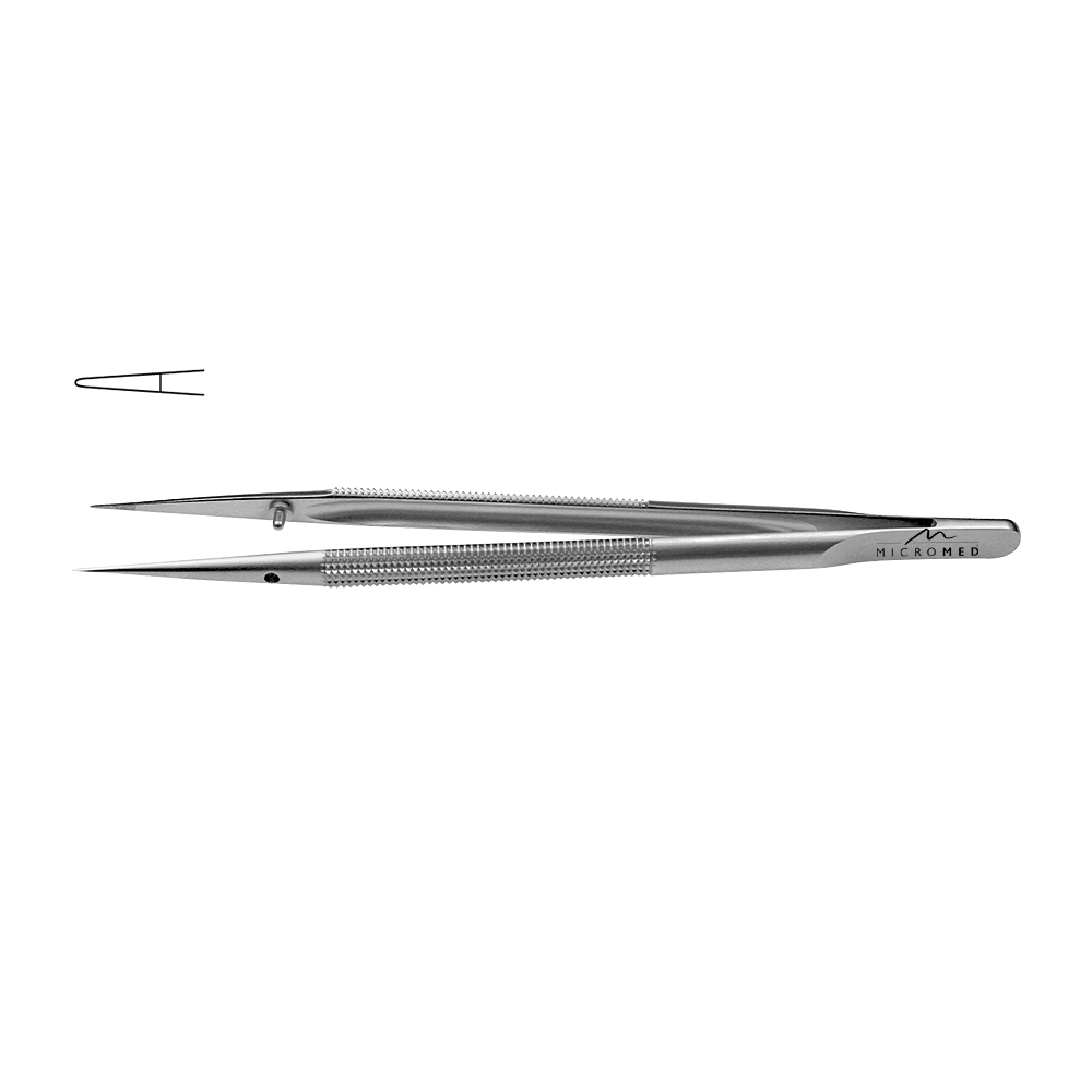 Micro-Forceps straight, length 210 mm tip with plateau, smooth 0,8 mm Round handle Ø 8 mm