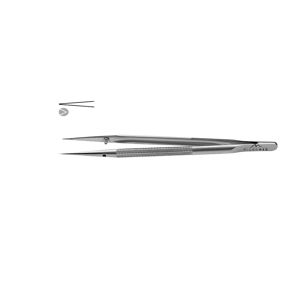 Micro-Forceps straight, length 120 mm tip with mouse tooth 0,3 Round handle Ø 8 mm