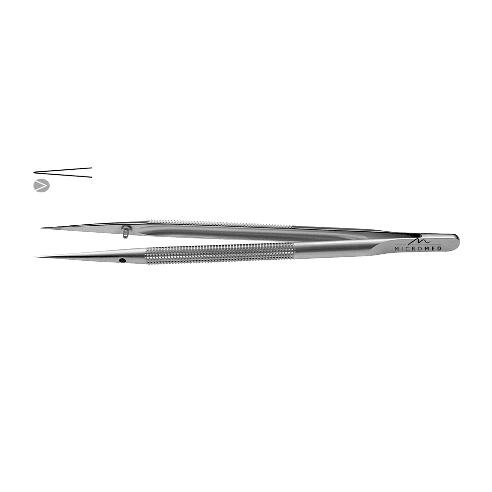 Micro-Forceps straight, length 210 mm tip with mouse tooth 0,3 mm Round handle Ø 8 mm