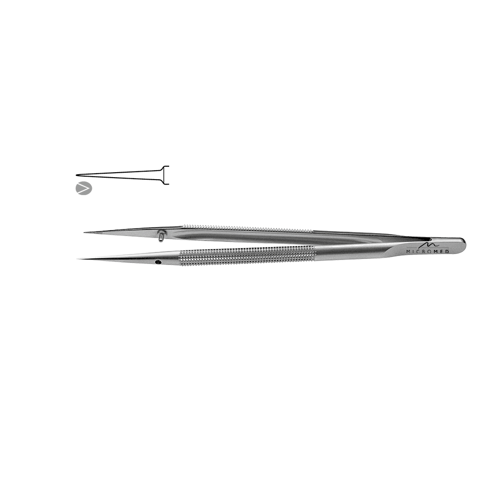 Micro-Forceps slim straight length 150mm tip with mouse tooth 0,3 Round handle Ø 8 mm