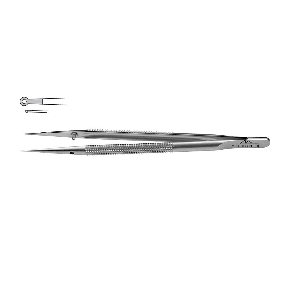 Micro-Forceps straight length 210 mm tip with ring 1,0 x 0,5mm Round handle Ø 8 mm