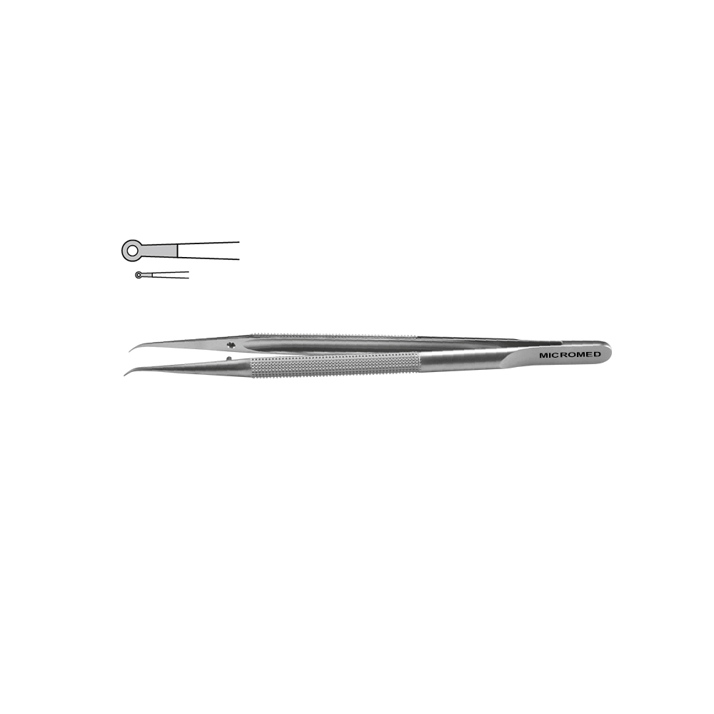 Micro-Forceps straight length 180 mm tip with ring 1,0 x 0,5mm Round handle Ø 8 mm